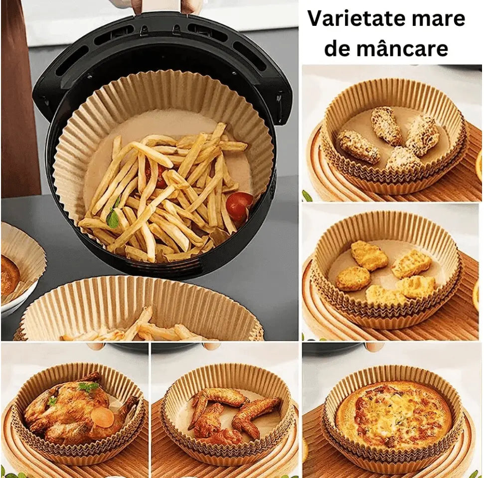 Set 50 Hartii de Copt sau Prajit Pentru Airfryer, Forma Rotunda - Cumpara24