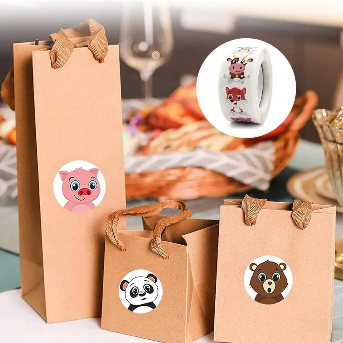 Set 500 de Etichete Autoadezive, TechGS, Model Animalute pentru Cadouri, Agende, Recipiente, Termos, Tip Sticker Decorativ 3.8 cm, Multicolor - Cumpara24