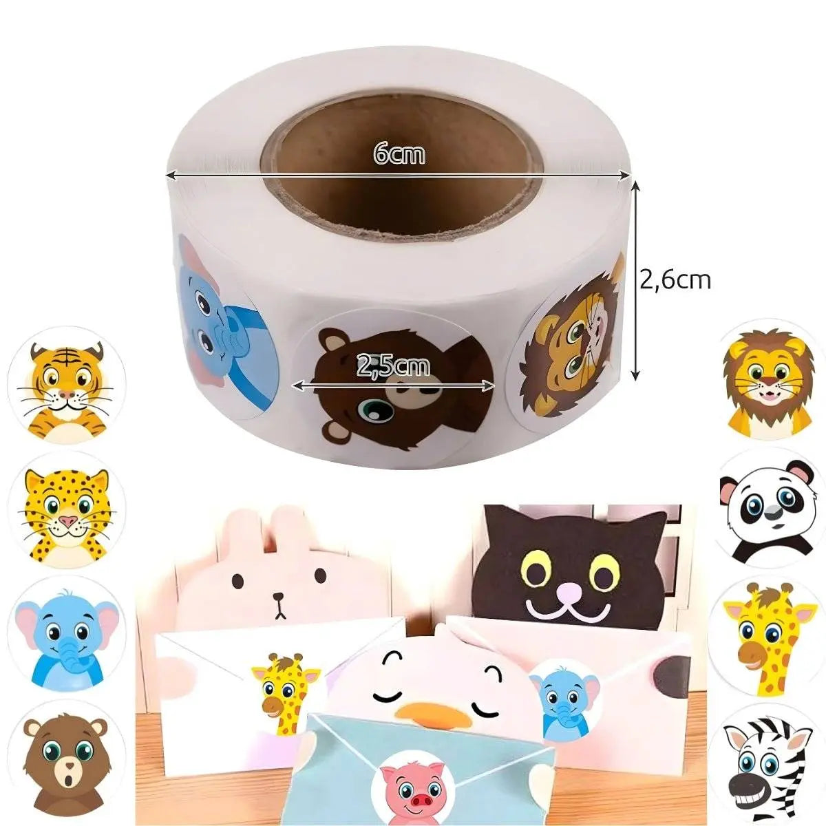 Set 500 de Etichete Autoadezive, TechGS, Model Animalute pentru Cadouri, Agende, Recipiente, Termos, Tip Sticker Decorativ 3.8 cm, Multicolor - Cumpara24