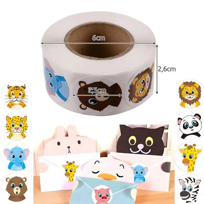 Set 500 de Etichete Autoadezive, TechGS, Model Animalute pentru Cadouri, Agende, Recipiente, Termos, Tip Sticker Decorativ 3.8 cm, Multicolor - Cumpara24