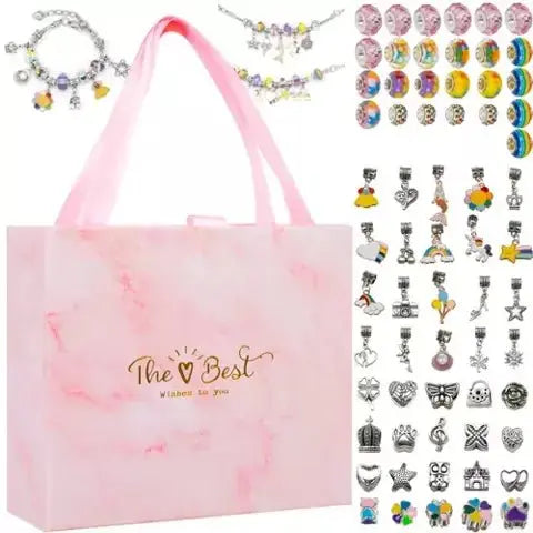 Set 70 Elemente pentru Creare Bratari/Bijuterii pentru Fete, Multicolor - Cumpara24