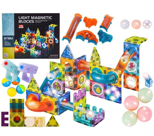 Set de Constructie Magnetic, Jucarie Educationala, 75 Piese, magnetice cu forme multiple, Dezvoltarea Abilitatilor Motrice si a Imaginatiei, Multicolor - Cumpara24