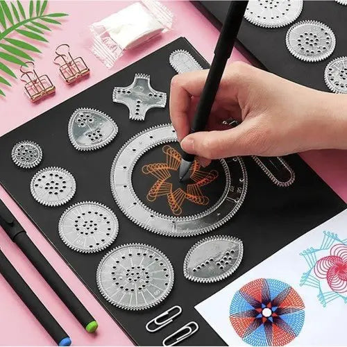 Set de Desen - Spirograf, 22 de Sabloane, 3 Pix - uri Fine, Cauciuc Termoplastic, 9 Coli A4. - Cumpara24