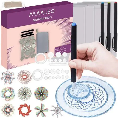 Set de Desen - Spirograf, 22 de Sabloane, 3 Pix - uri Fine, Cauciuc Termoplastic, 9 Coli A4. - Cumpara24