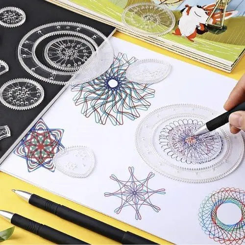 Set de Desen - Spirograf, 22 de Sabloane, 3 Pix - uri Fine, Cauciuc Termoplastic, 9 Coli A4. - Cumpara24