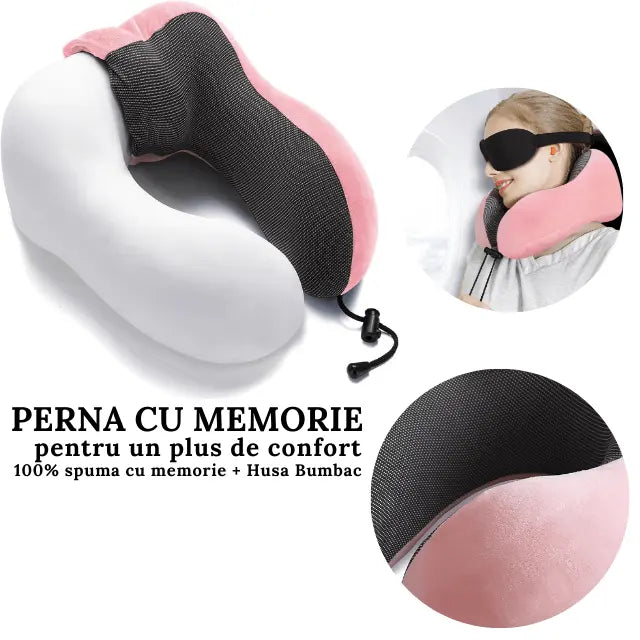 Set Perna de Calatorie pentru Gat TechGS, Masca de Fata, Dopuri de Urechi, Husa Transportare Voiaj, Model Compact, Confortabil, Roz - Cumpara24