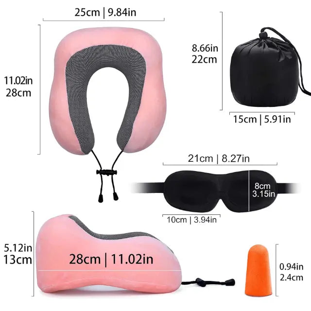 Set Perna de Calatorie pentru Gat TechGS, Masca de Fata, Dopuri de Urechi, Husa Transportare Voiaj, Model Compact, Confortabil, Roz - Cumpara24