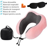 Set Perna de Calatorie pentru Gat TechGS, Masca de Fata, Dopuri de Urechi, Husa Transportare Voiaj, Model Compact, Confortabil, Roz - Cumpara24