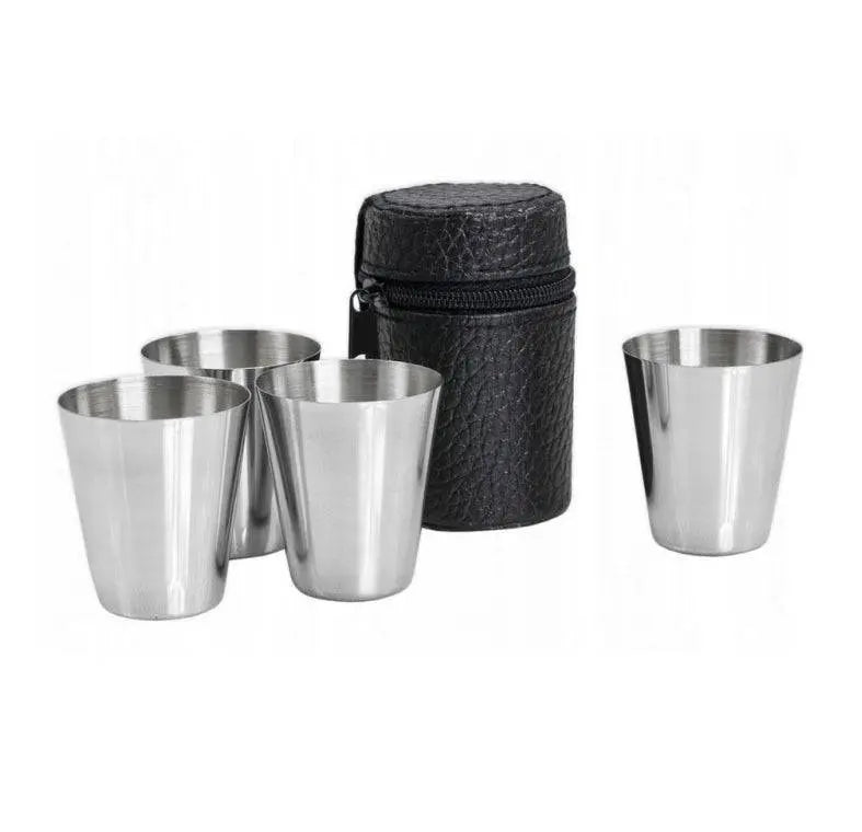Set Plosca de 240ml, 4 x Pahare de Inox 30 ml, 1 x Husa Pahare - Cumpara24