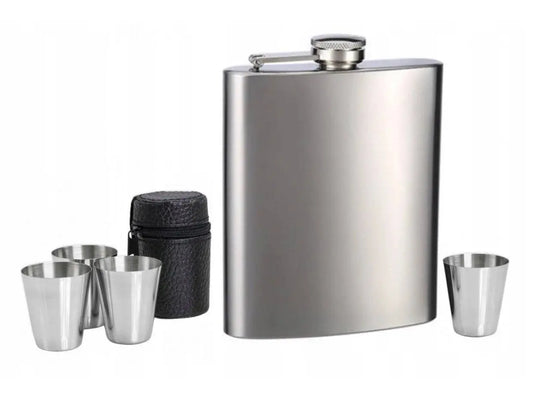 Set Plosca de 240ml, 4 x Pahare de Inox 30 ml, 1 x Husa Pahare - Cumpara24
