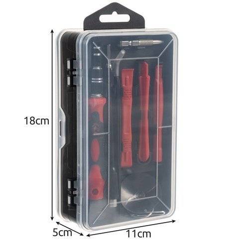 Dimensiuni Set Scule Pentru Mecanica de Precizie 110 buc: 18cm x 11cm x 5cm. Cutie compactă și portabilă pentru reparații precise.