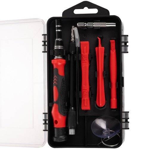 Set Scule Pentru Mecanica de Precizie 110 buc într-o cutie organizată, conținând șurubelnițe, pensete și accesorii pentru reparații fine.