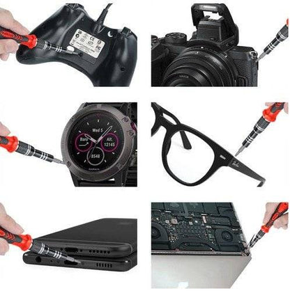 Set Scule Pentru Mecanica de Precizie 110 buc utilizat pentru reparații diverse, inclusiv ceasuri, ochelari, camere foto și dispozitive electronice.