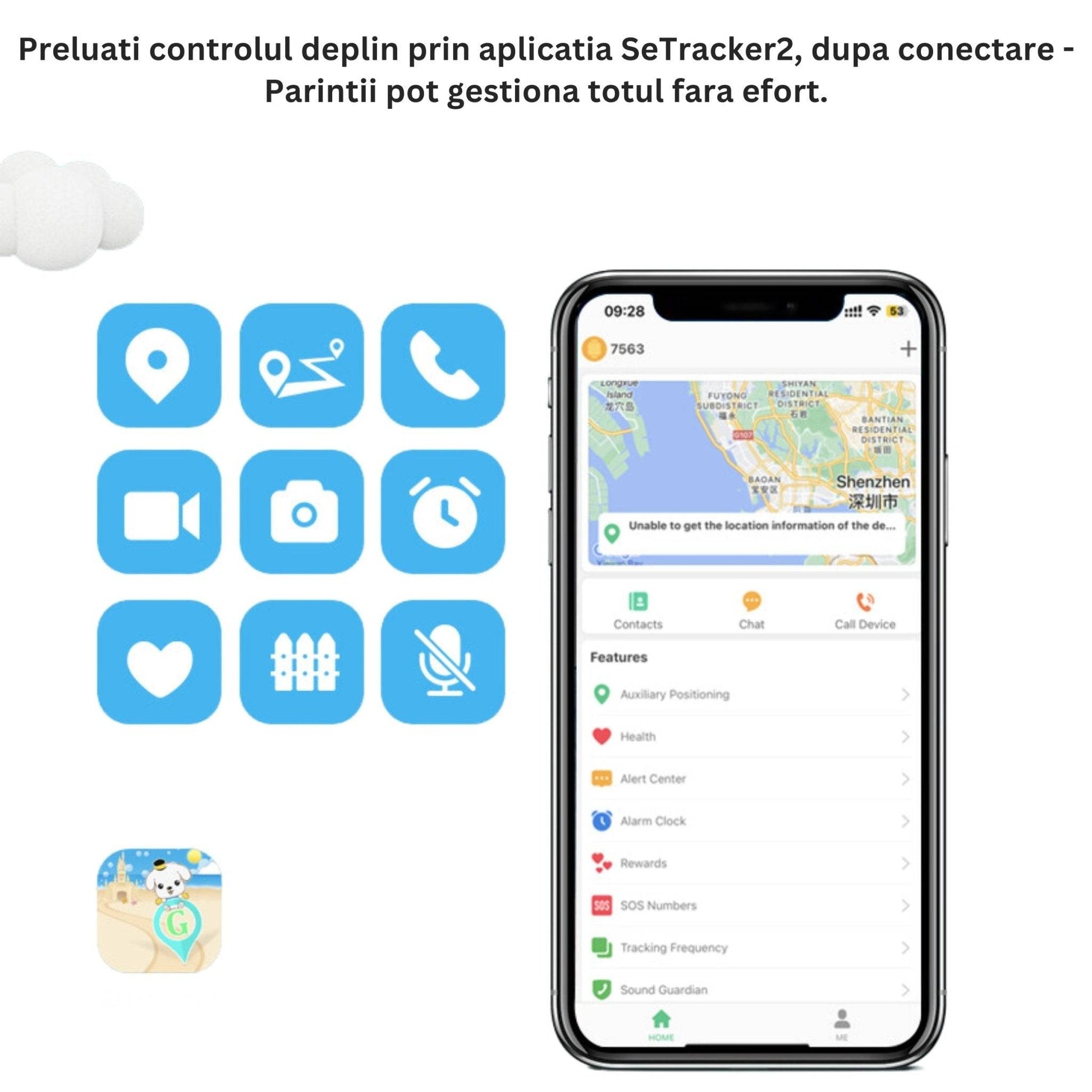 Smartwatch DF91, 1.85 Inch pentru Copii cu GPS si Localizare Spion KidLife, 4G, Albastru - Cumpara24