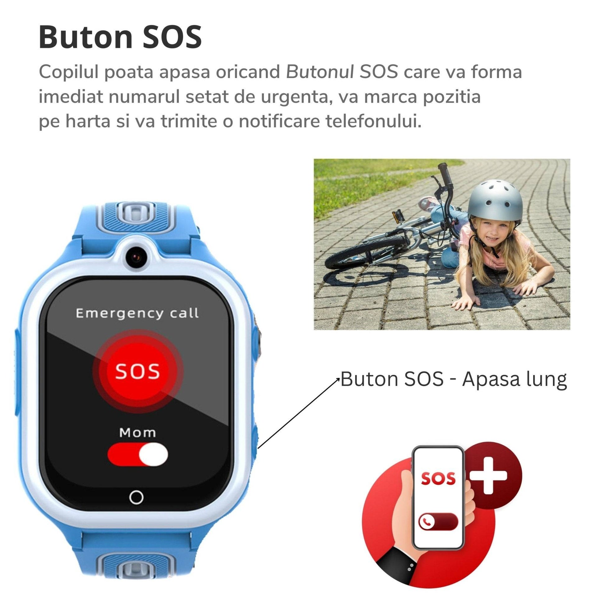 Smartwatch DF91, 1.85 Inch pentru Copii cu GPS si Localizare Spion KidLife, 4G, Albastru - Cumpara24
