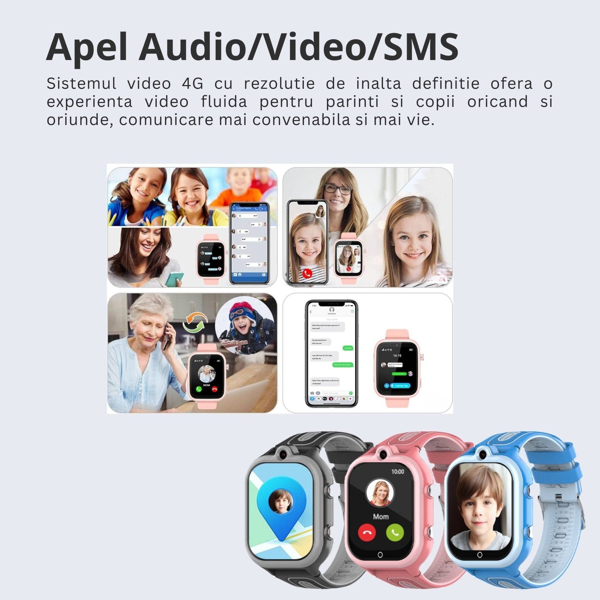 Smartwatch DF91, 1.85 Inch pentru Copii cu GPS si Localizare Spion KidLife, 4G, Roz - Cumpara24
