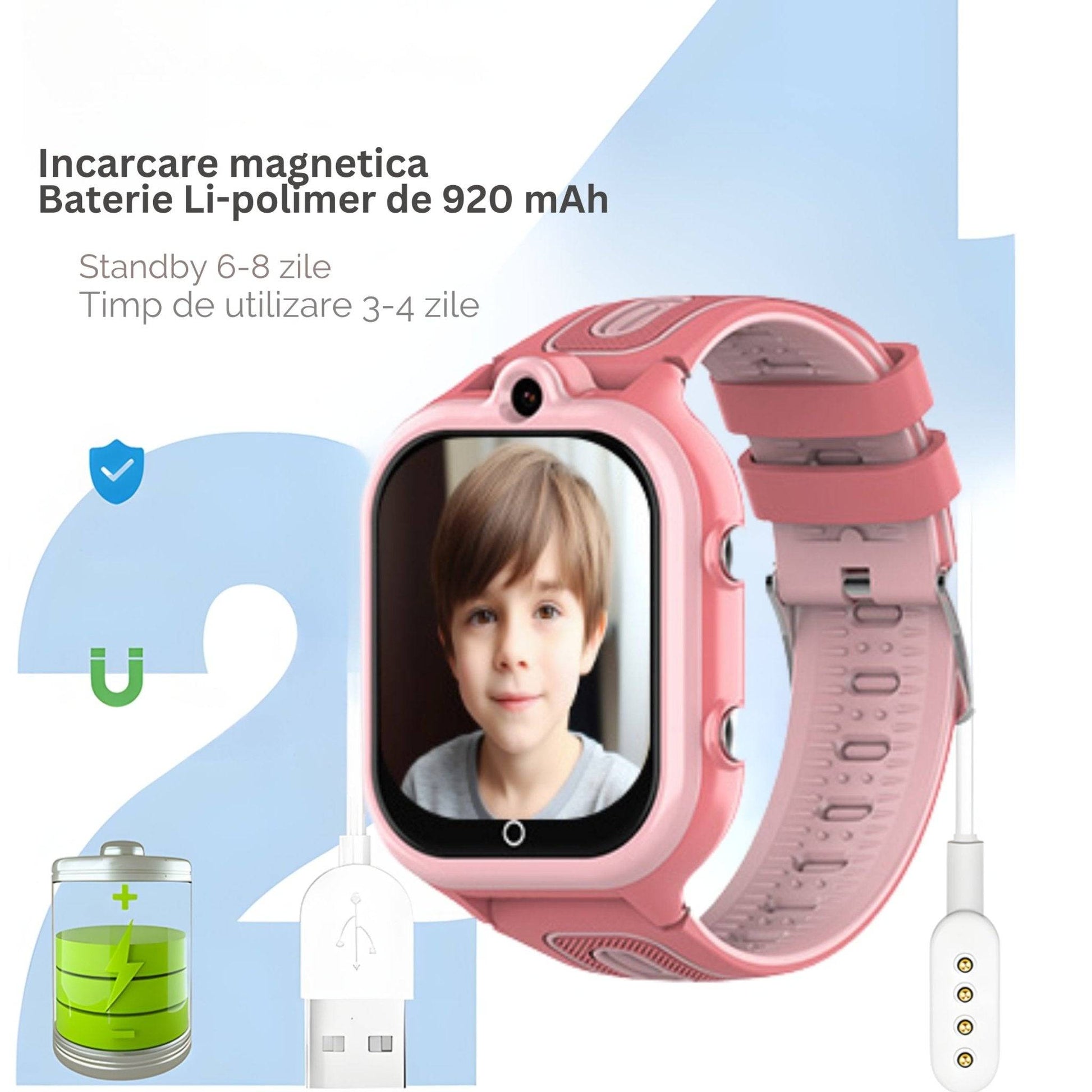 Smartwatch DF91, 1.85 Inch pentru Copii cu GPS si Localizare Spion KidLife, 4G, Roz - Cumpara24