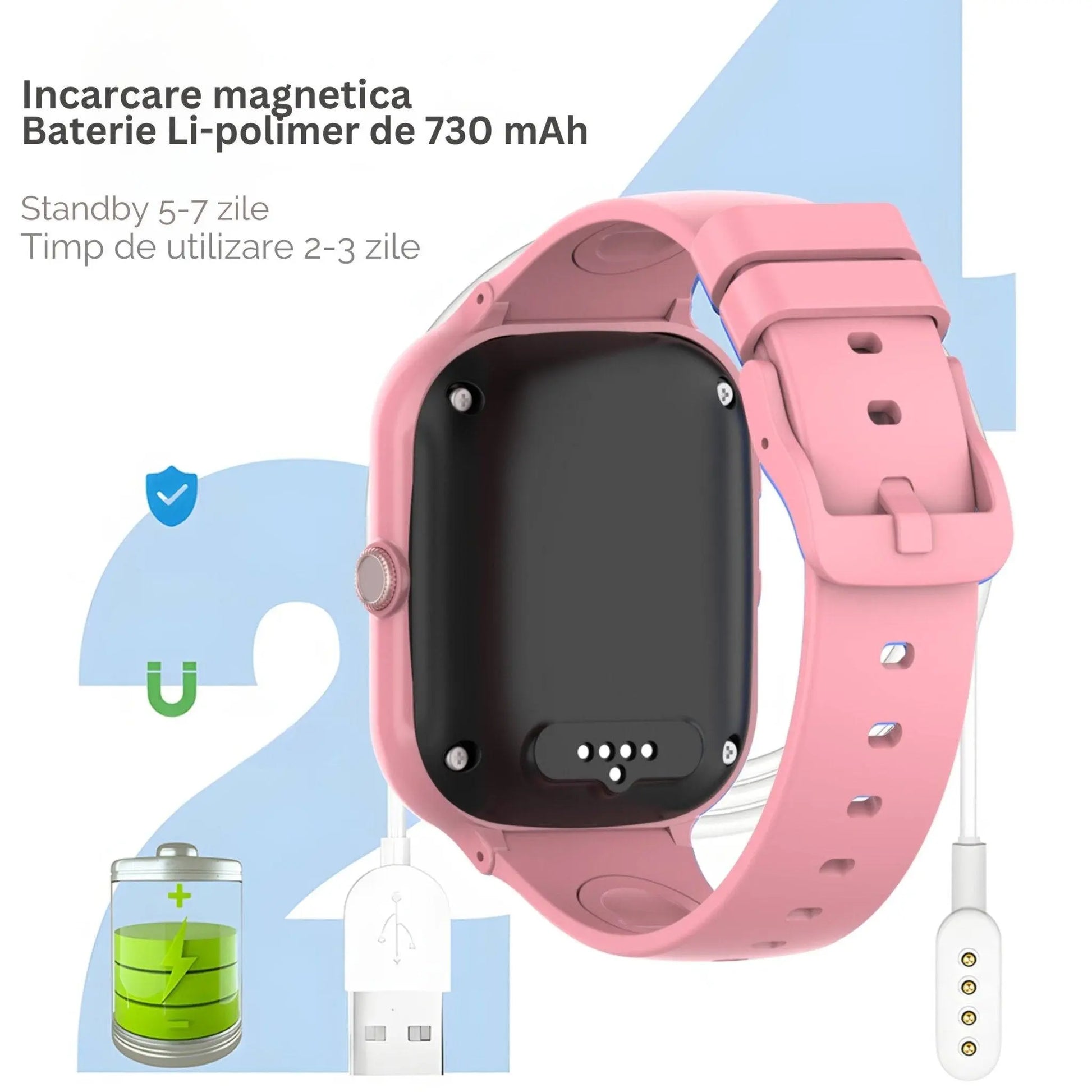 Smartwatch M01 pentru Copii cu GPS si Localizare Spion, 4G, KidLife, Roz - Cumpara24