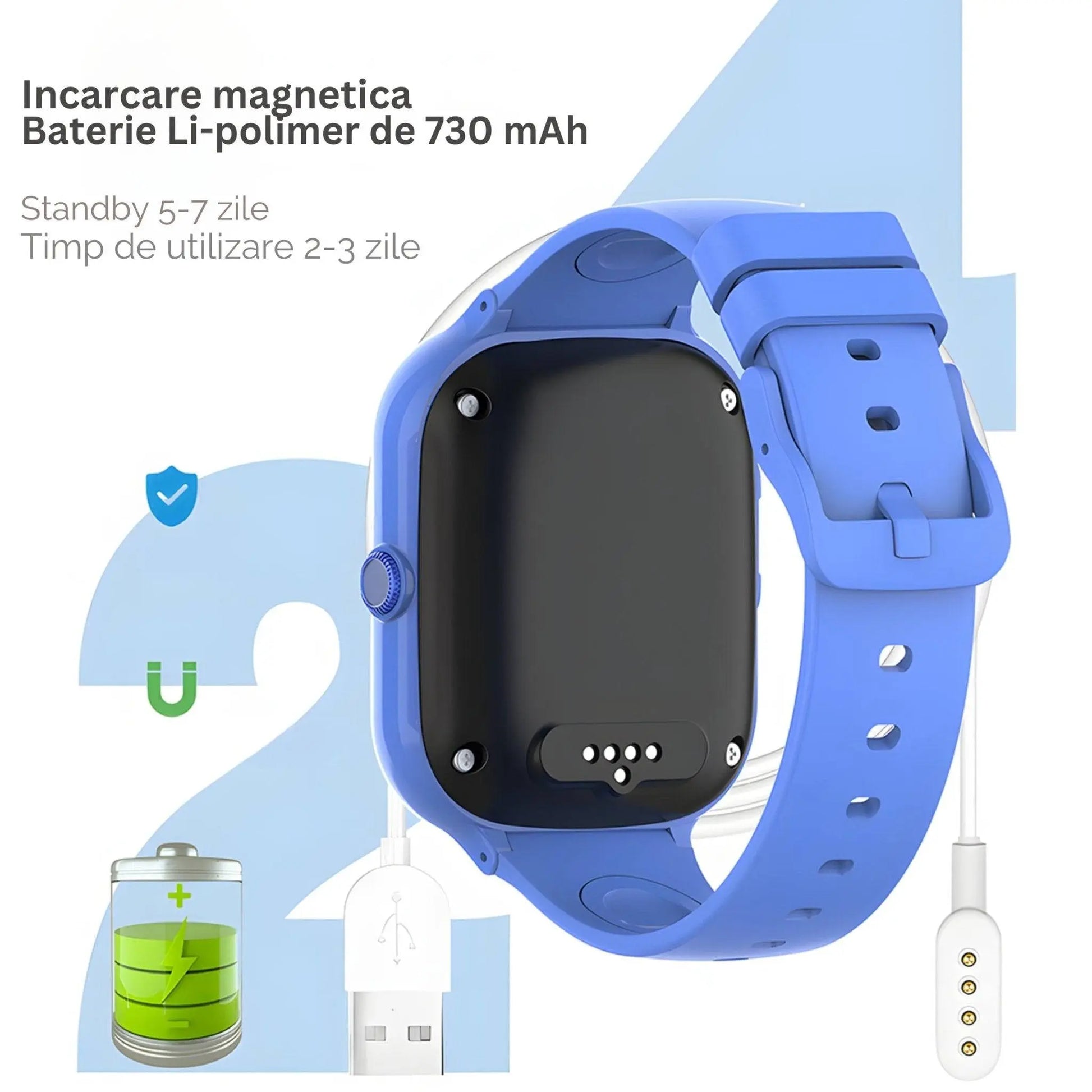 Smartwatch M01 pentru Copii cu GPS si Localizare Spion KidLife, 4G, Albastru - Cumpara24