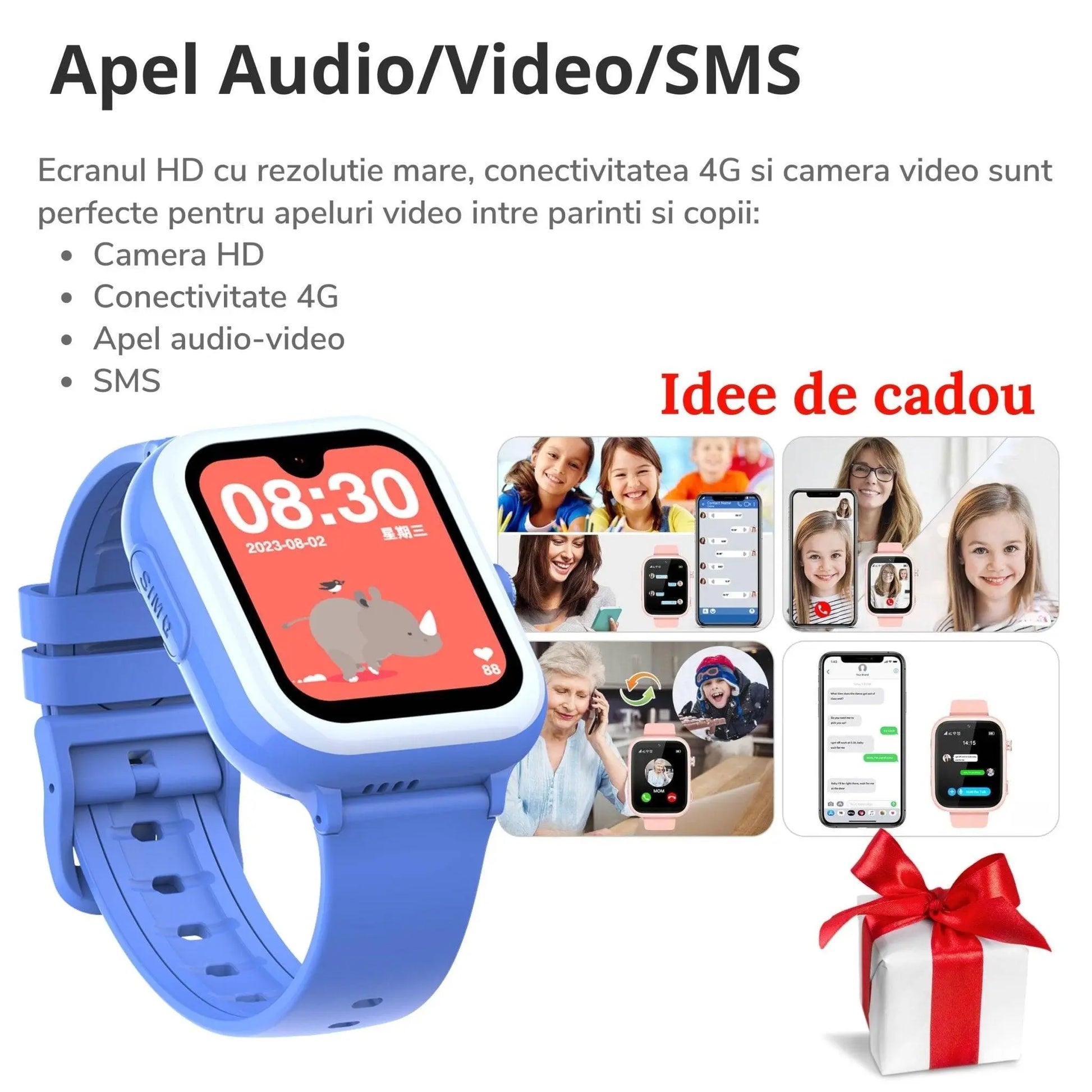 Smartwatch M01 pentru Copii cu GPS si Localizare Spion KidLife, 4G, Albastru - Cumpara24