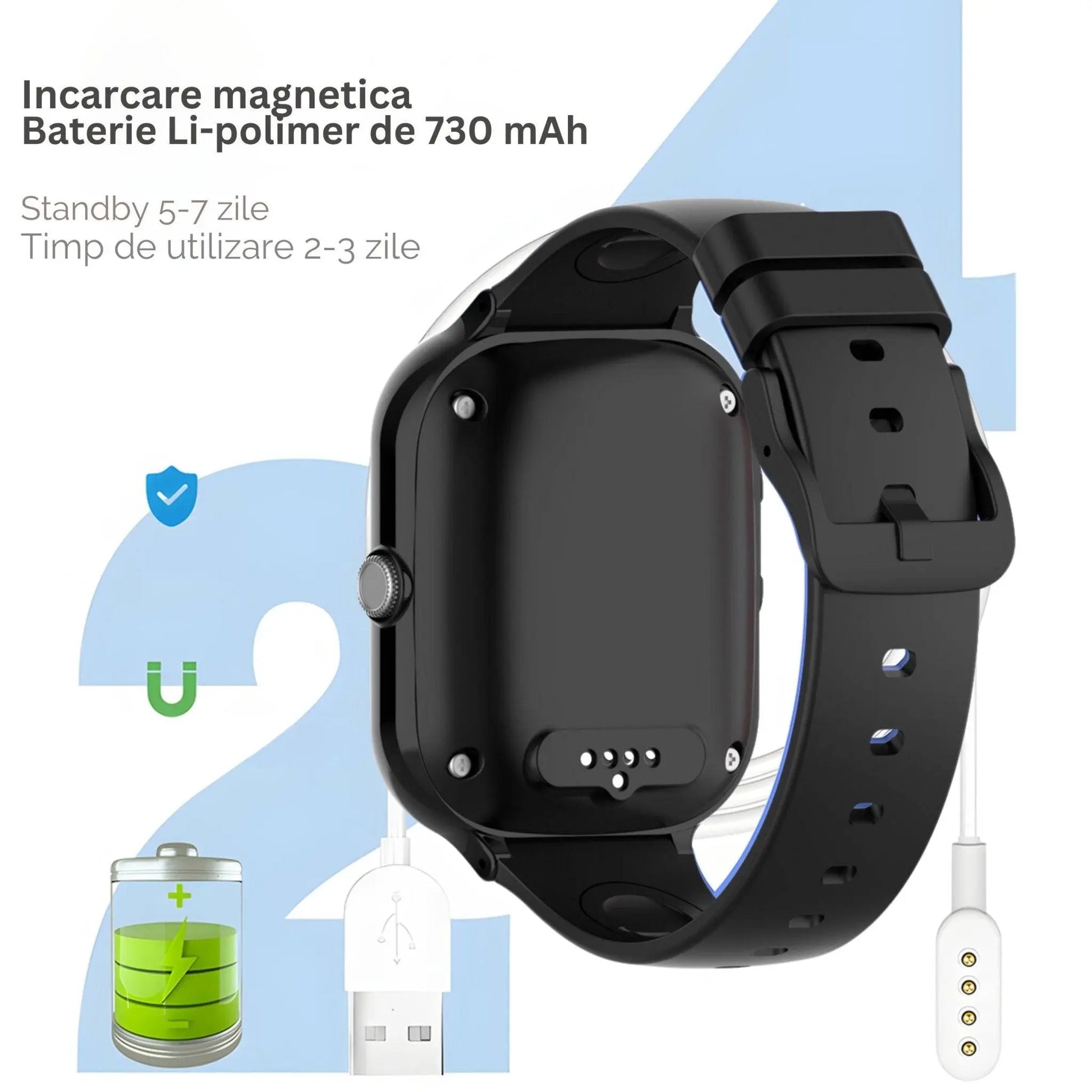 Smartwatch M01 pentru Copii cu GPS si Localizare Spion KidLife, 4G, Negru - Cumpara24
