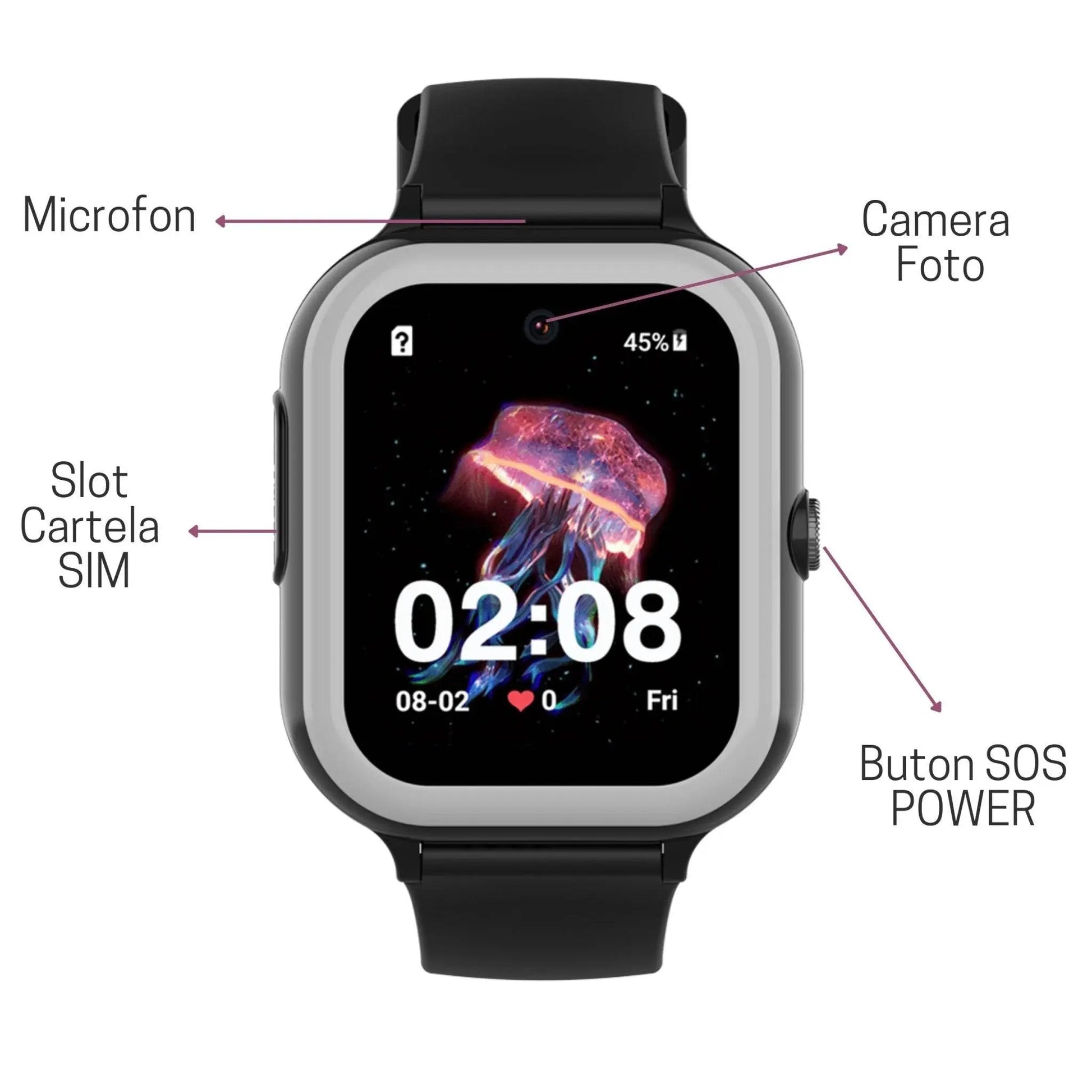 Smartwatch M01 pentru Copii cu GPS si Localizare Spion KidLife, 4G, Negru - Cumpara24