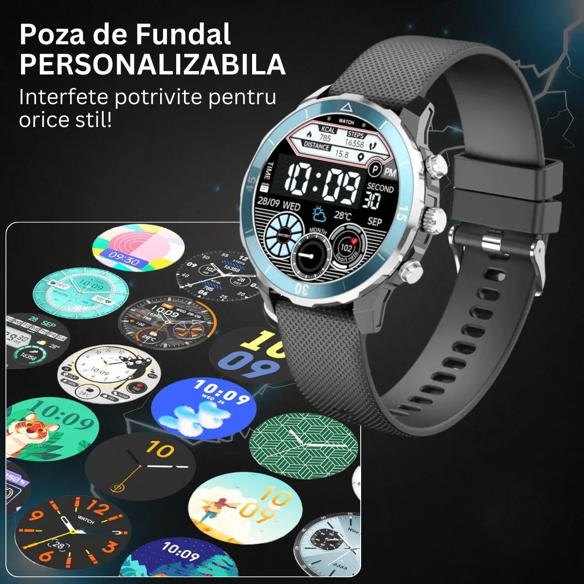Smartwatch TechGS®, Ecran TFT HD 1.27", Bluetooth 5.2, Monitorizare Cardiaca/Oxigen Sange, 100+ Modele Sportive, Rezistent la Apa IP67, Apeluri Bluetooth, Compatibil Android & iOS, Negru - Verde - Cumpara24