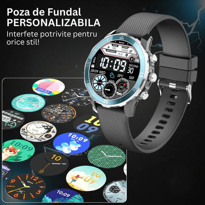 Smartwatch TechGS®, Ecran TFT HD 1.27", Bluetooth 5.2, Monitorizare Cardiaca/Oxigen Sange, 100+ Modele Sportive, Rezistent la Apa IP67, Apeluri Bluetooth, Compatibil Android & iOS, Negru - Verde - Cumpara24