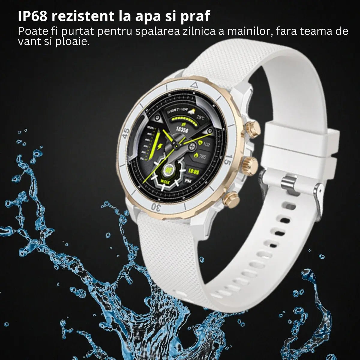 Smartwatch TechGS®, Ecran TFT HD 1.27", Bluetooth 5.2, Monitorizare Cardiaca/Oxigen Sange, 100+ Modele Sportive, Rezistent la Apa IP67, Apeluri Bluetooth, Compatibil Android & iOS, Alb - Cumpara24