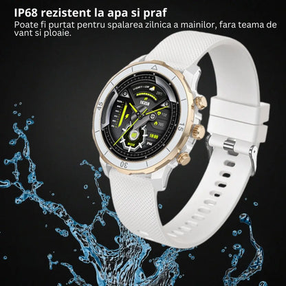 Smartwatch TechGS®, Ecran TFT HD 1.27", Bluetooth 5.2, Monitorizare Cardiaca/Oxigen Sange, 100+ Modele Sportive, Rezistent la Apa IP67, Apeluri Bluetooth, Compatibil Android & iOS, Alb - Cumpara24