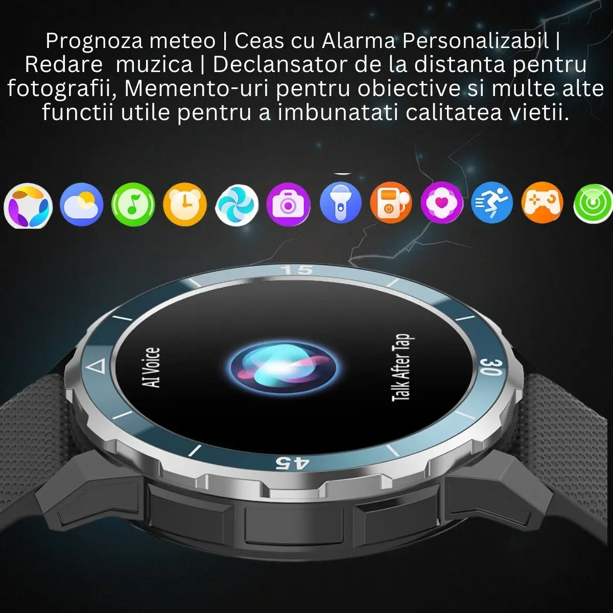 Smartwatch TechGS®, Ecran TFT HD 1.27", Bluetooth 5.2, Monitorizare Cardiaca/Oxigen Sange, 100+ Modele Sportive, Rezistent la Apa IP67, Apeluri Bluetooth, Compatibil Android & iOS, Negru - Verde - Cumpara24