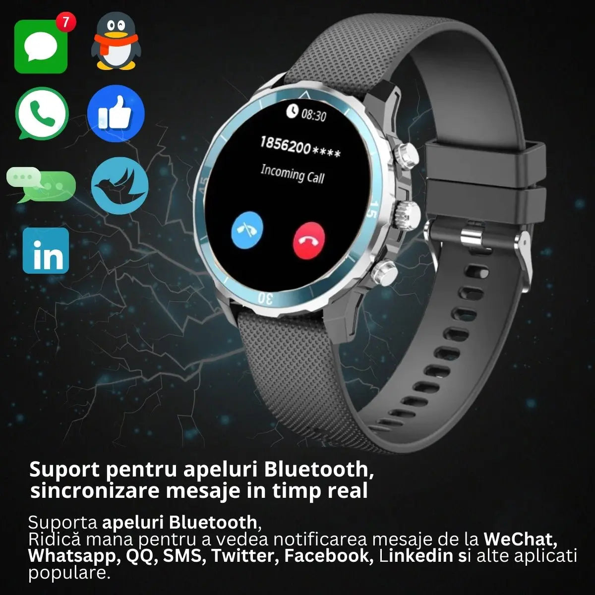 Smartwatch TechGS®, Ecran TFT HD 1.27", Bluetooth 5.2, Monitorizare Cardiaca/Oxigen Sange, 100+ Modele Sportive, Rezistent la Apa IP67, Apeluri Bluetooth, Compatibil Android & iOS, Negru - Verde - Cumpara24