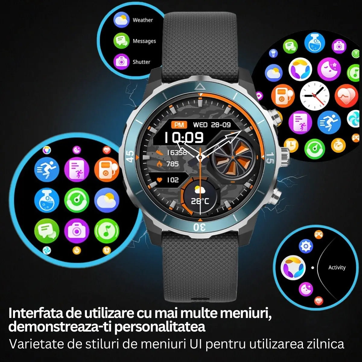 Smartwatch TechGS®, Ecran TFT HD 1.27", Bluetooth 5.2, Monitorizare Cardiaca/Oxigen Sange, 100+ Modele Sportive, Rezistent la Apa IP67, Apeluri Bluetooth, Compatibil Android & iOS, Negru - Verde - Cumpara24
