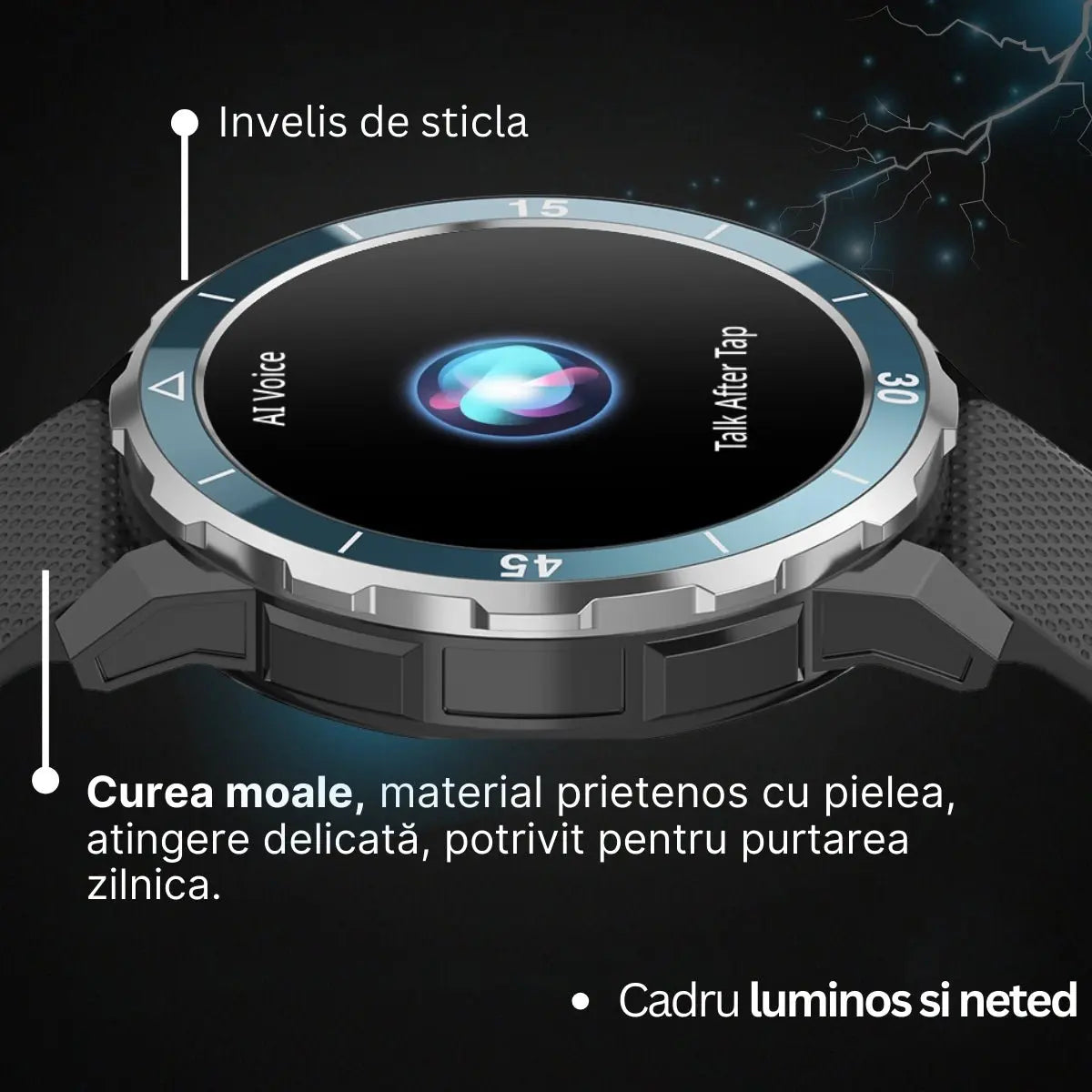 Smartwatch TechGS®, Ecran TFT HD 1.27", Bluetooth 5.2, Monitorizare Cardiaca/Oxigen Sange, 100+ Modele Sportive, Rezistent la Apa IP67, Apeluri Bluetooth, Compatibil Android & iOS, Negru - Verde - Cumpara24