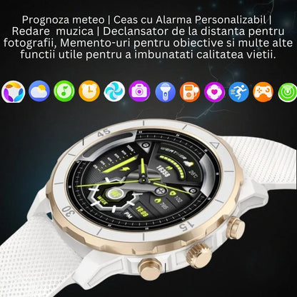 Smartwatch TechGS®, Ecran TFT HD 1.27", Bluetooth 5.2, Monitorizare Cardiaca/Oxigen Sange, 100+ Modele Sportive, Rezistent la Apa IP67, Apeluri Bluetooth, Compatibil Android & iOS, Alb - Cumpara24