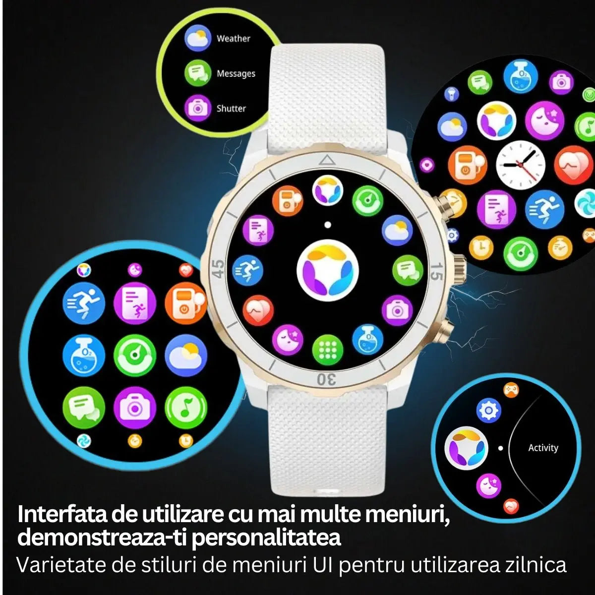 Smartwatch TechGS®, Ecran TFT HD 1.27", Bluetooth 5.2, Monitorizare Cardiaca/Oxigen Sange, 100+ Modele Sportive, Rezistent la Apa IP67, Apeluri Bluetooth, Compatibil Android & iOS, Alb - Cumpara24