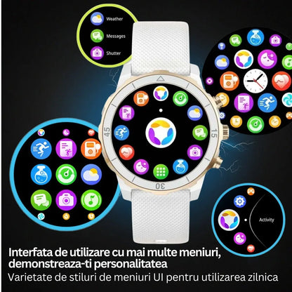 Smartwatch TechGS®, Ecran TFT HD 1.27", Bluetooth 5.2, Monitorizare Cardiaca/Oxigen Sange, 100+ Modele Sportive, Rezistent la Apa IP67, Apeluri Bluetooth, Compatibil Android & iOS, Alb - Cumpara24