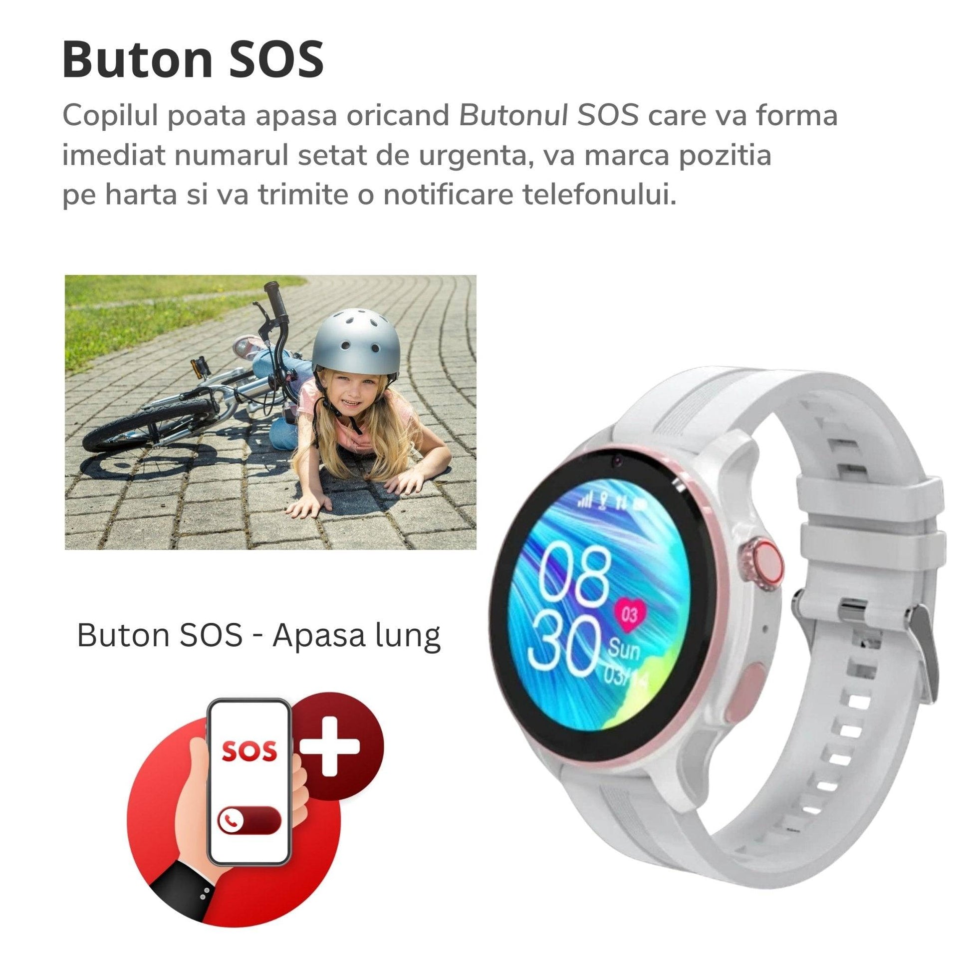 Smartwatch VLT46, 1.38 inch IPS pentru Copii cu GPS si Localizare Spion KidLife, 48.8x41.4x16mm4G, Alb - Cumpara24