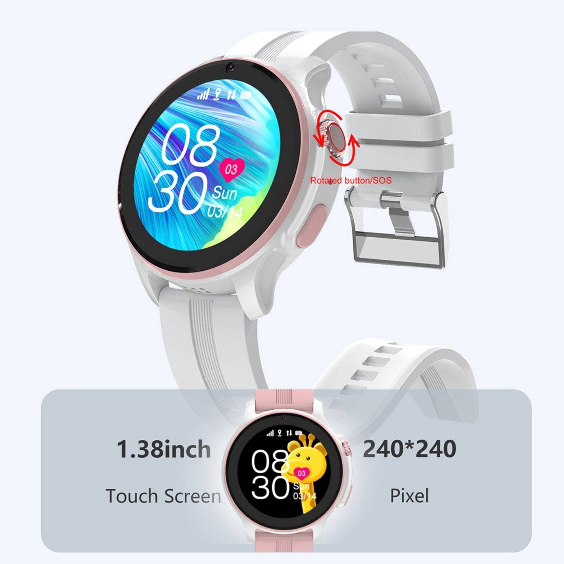 Smartwatch VLT46, 1.38 inch IPS pentru Copii cu GPS si Localizare Spion KidLife, 48.8x41.4x16mm4G, Alb - Cumpara24