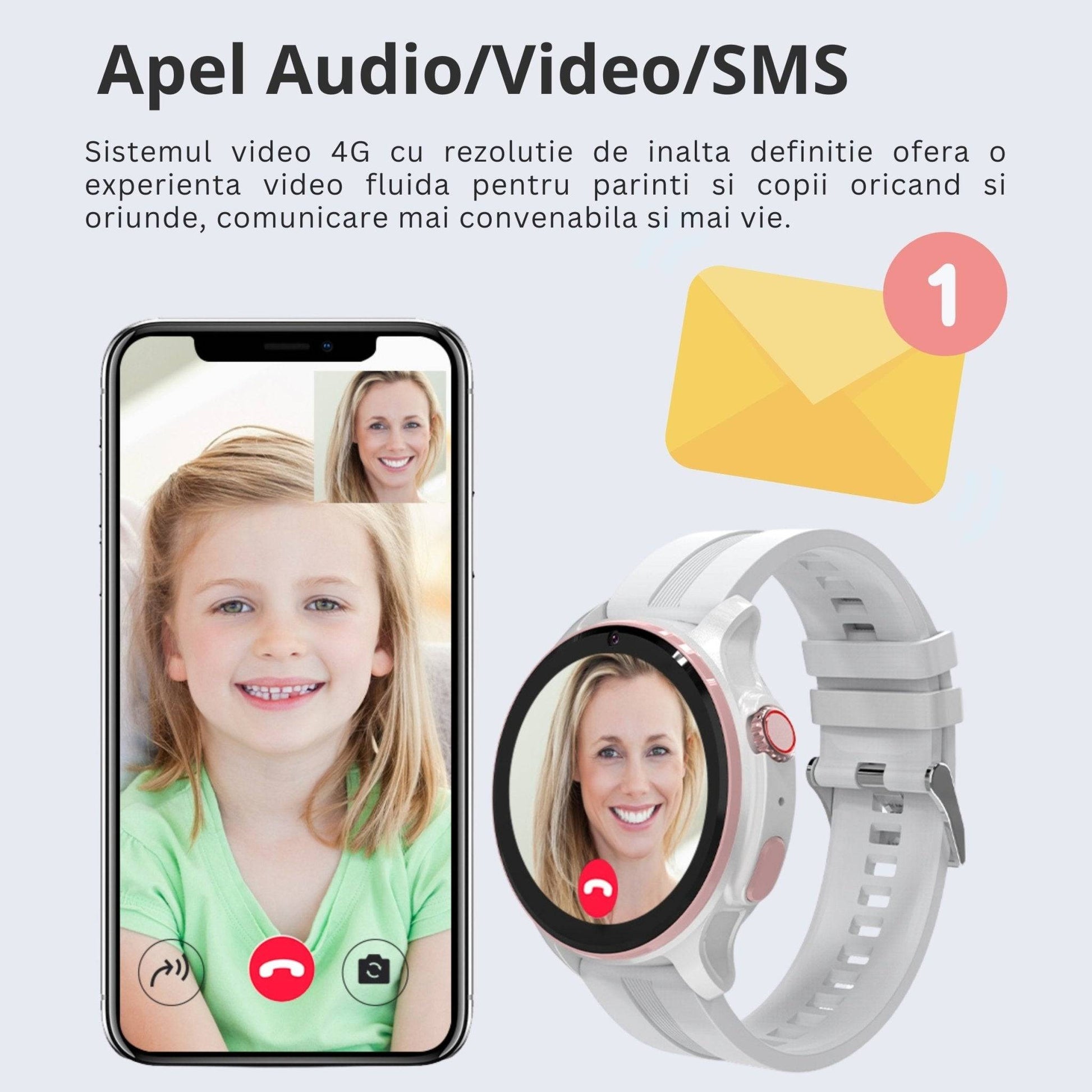 Smartwatch VLT46, 1.38 inch IPS pentru Copii cu GPS si Localizare Spion KidLife, 48.8x41.4x16mm4G, Alb - Cumpara24