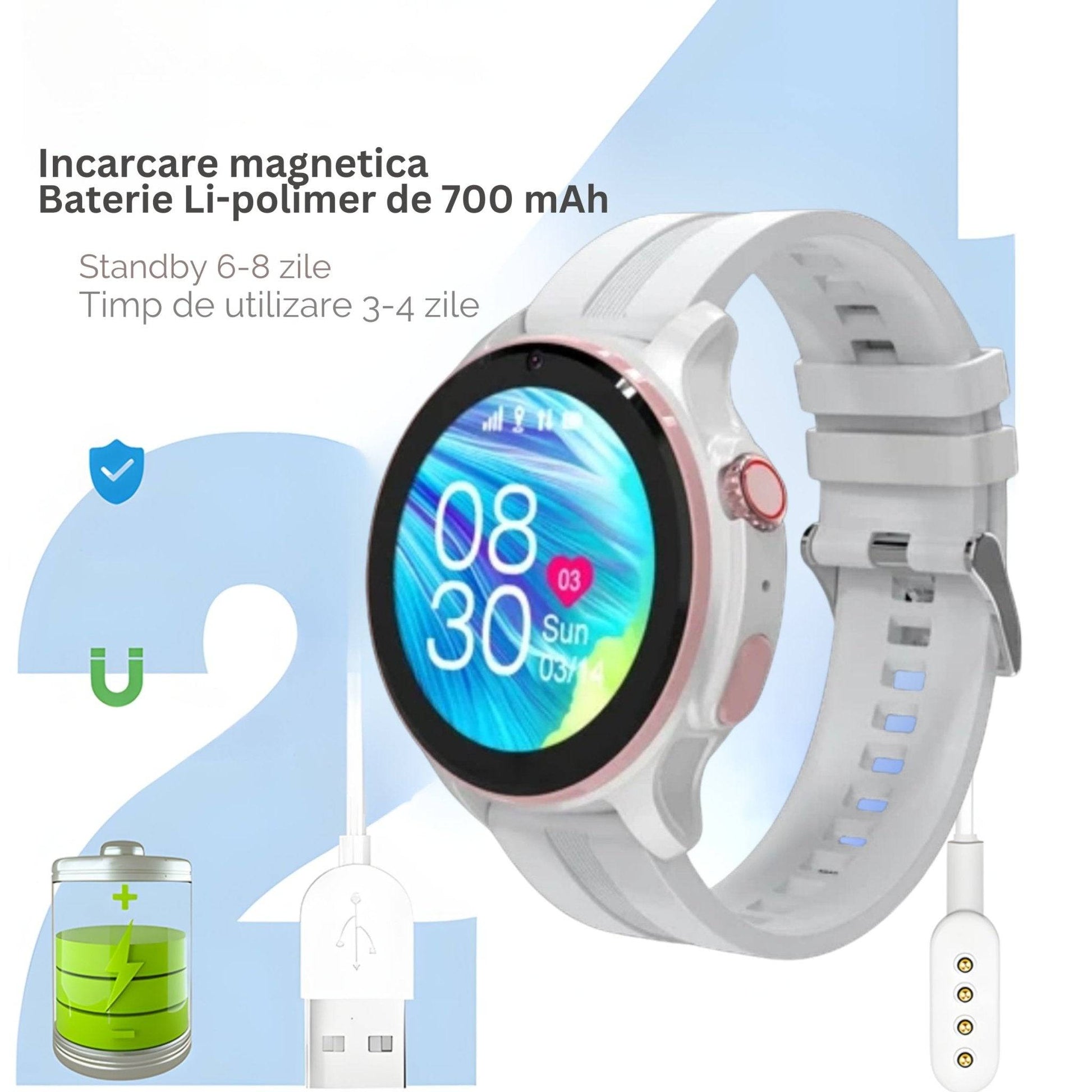 Smartwatch VLT46, 1.38 inch IPS pentru Copii cu GPS si Localizare Spion KidLife, 48.8x41.4x16mm4G, Alb - Cumpara24
