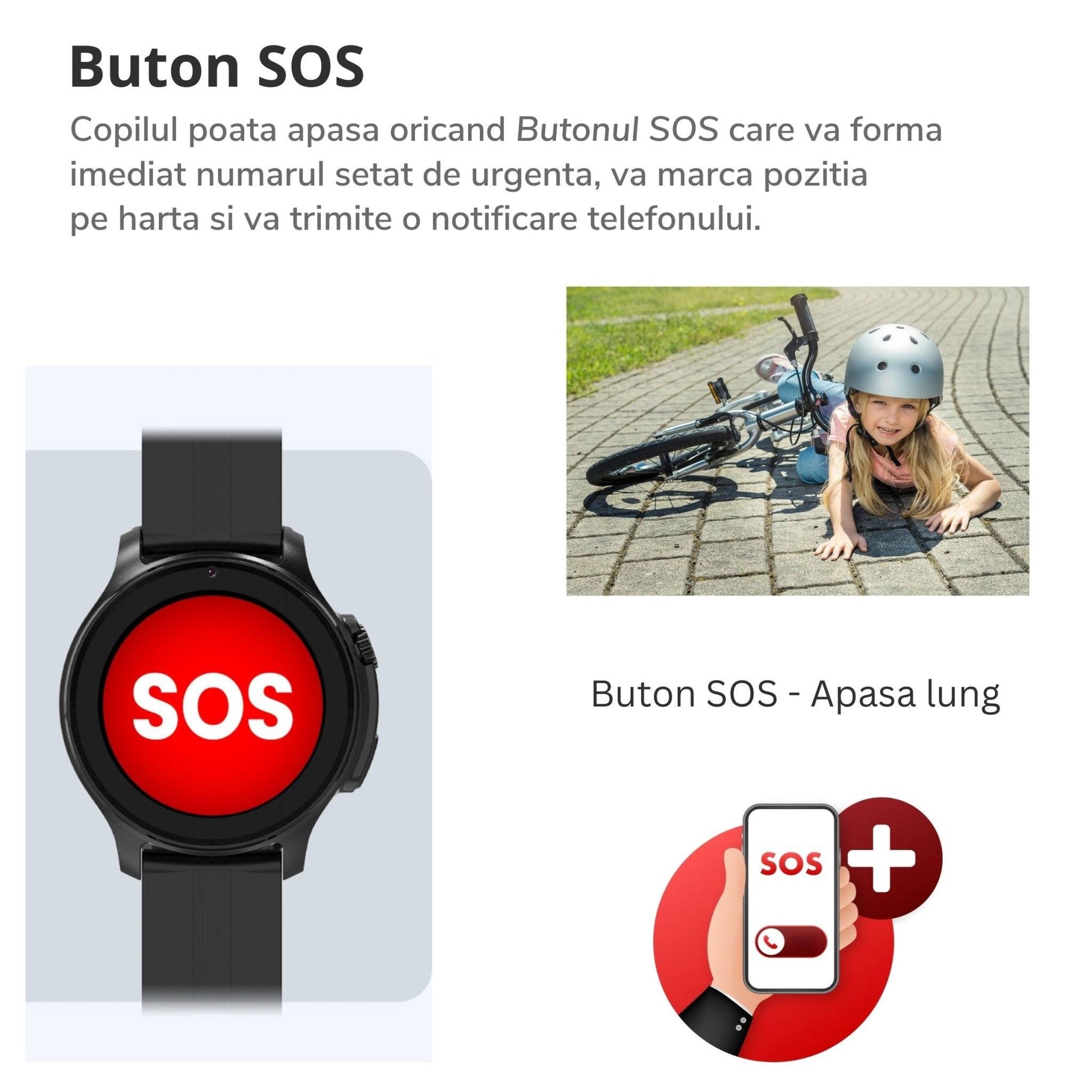Smartwatch VLT46, 1.38 inch IPS pentru Copii cu GPS si Localizare Spion KidLife, 48.8x41.4x16mm4G, Negru - Cumpara24