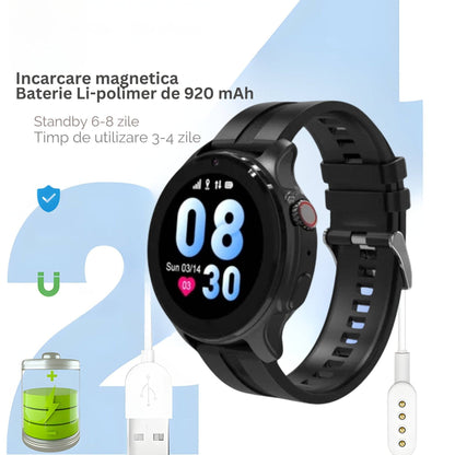 Smartwatch VLT46, 1.38 inch IPS pentru Copii cu GPS si Localizare Spion KidLife, 48.8x41.4x16mm4G, Negru - Cumpara24