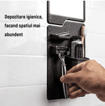 Suport Depozitare Baie Multifunctional, Cu oglinda, Montare pe Perete/Sticla din Silicon, Negru - Cumpara24