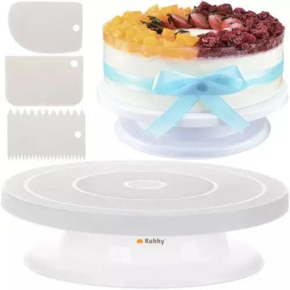 Suport Rotativ Pentru Tort + 3 Spatule Pentru Decorat Tort - Cumpara24