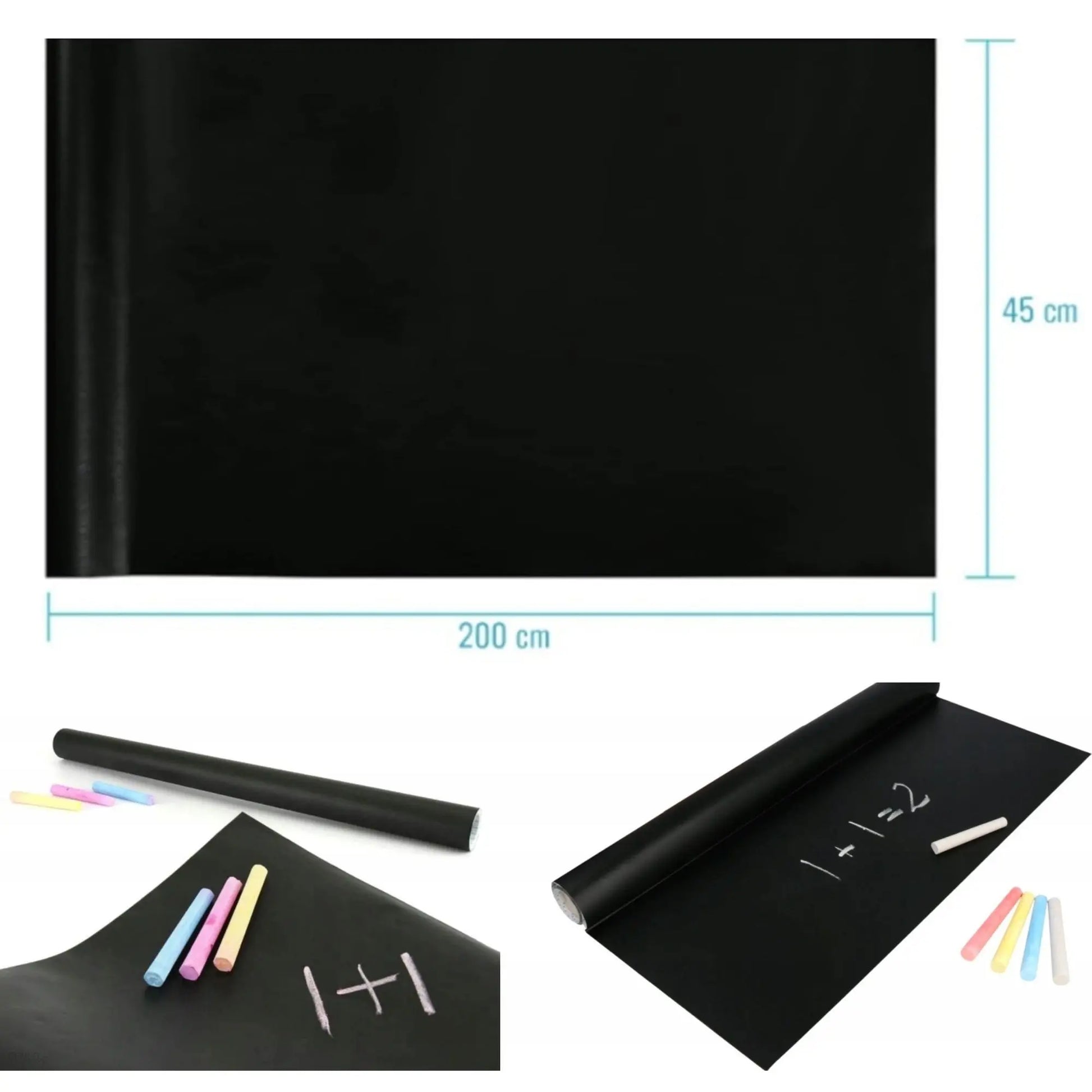 Tabla Autocolanta cu Set Creta pentru Copii, Tip Tapet, Reutilizabila, Usor de Lipit, Curatare Rapida, 45x200cm, Dezvolta Creativitatea, Negru - Cumpara24