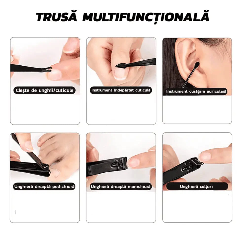 Trusa de Unghii, Manichiura/Pedichiura, Indepartare Puncte Negre, Penseta si Geanta Transport, Negru - Cumpara24