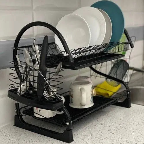 USCATOR DE VASE DIN METAL PE DOUA ETAJE, NEGRU - Cumpara24