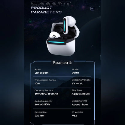Casti Bluetooth,TechGS®, Gaming RGB TG10 - Cumpara24