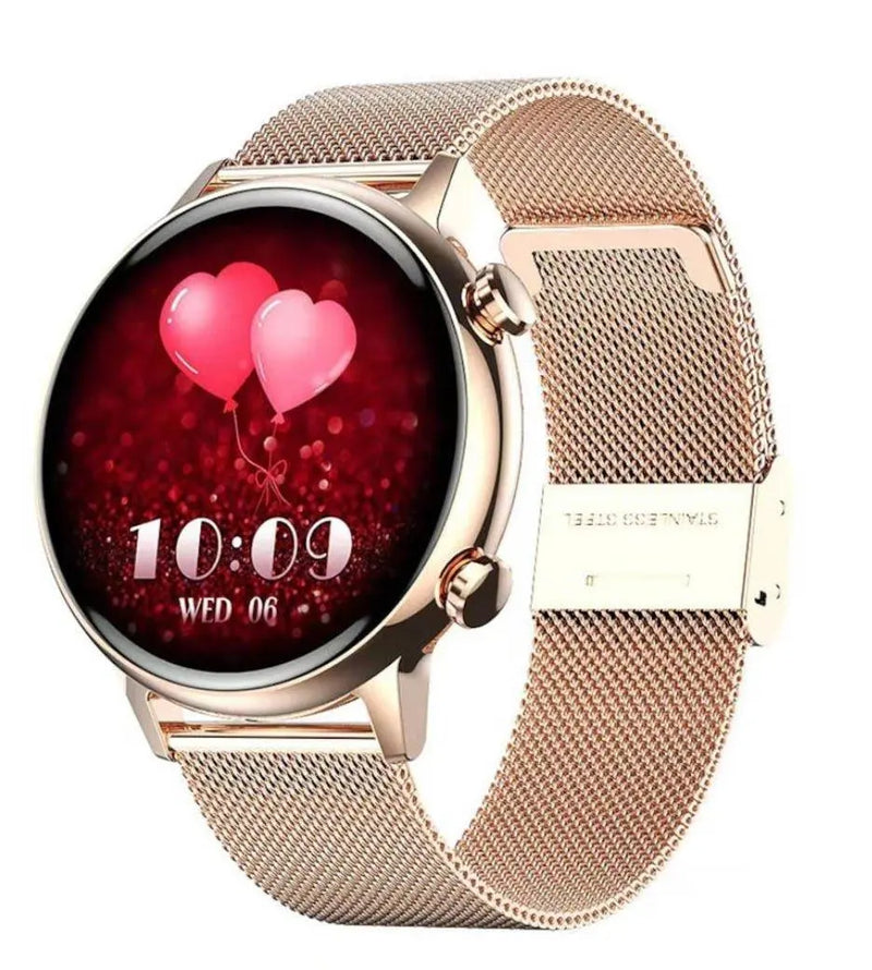 Ceas Smartwatch Dama,TechGS®, Ecran AMOLED HD 1.1 inch, Preluare Apeluri și Mesaje direct de pe Ceas, Monitorizare sănătate: Ritm cardiac/Tensiune arterială/Oxigen, Alarma, Asistent Vocal, IP68 - Cumpara24